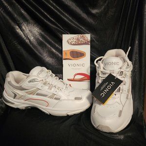 Vionic walking shoes orthaheel technology size 8 white with grey and pink accent